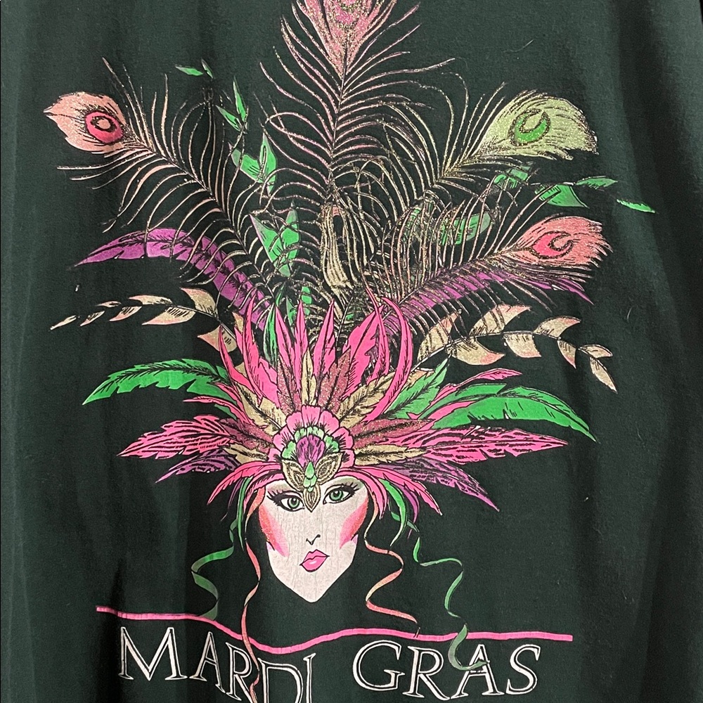 Vintage Mardi Gras Tee vibrant colors with glitter accents- Dark Green XL - Picture 3 of 6